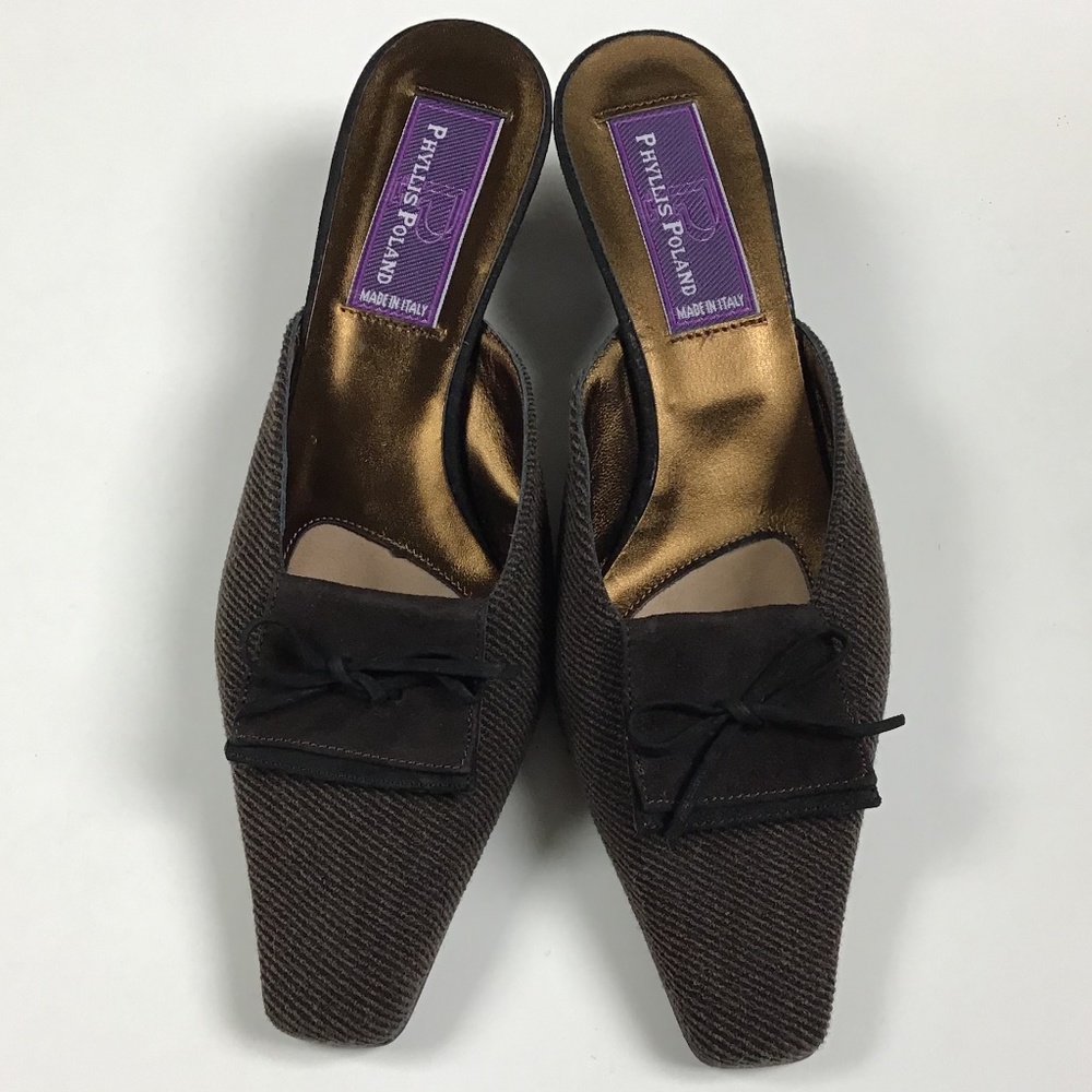Phyllis Poland Rena Twill + Suede Mules 7B